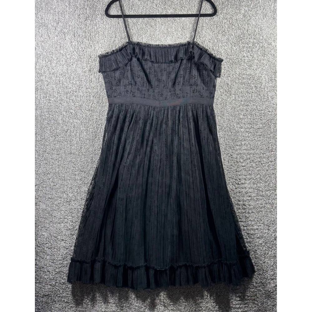 J.Crew Midi Dress Black Flocked Floral Pleated Mesh Goth Women Size 16